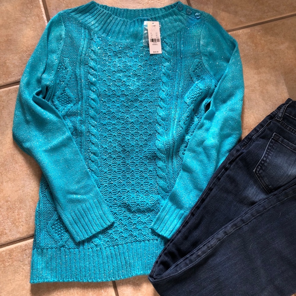 NWT NY & Co Blue Sparkle Sweater